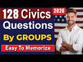 128 CIVICS QUESTIONS 2026 by 12 Groups for the U.S. Citizenship Interview (Easy lo learn)
