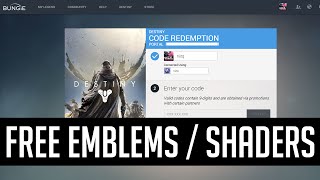 Free Shaders & Emblems (All Redeemable Codes for Destiny, Bungie.net)