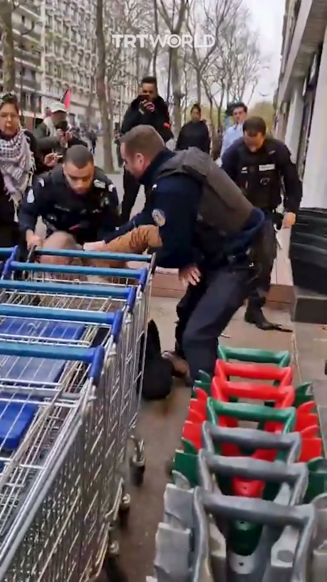 Zionist attacks pro-Palestine protesters in Paris by showing his gun