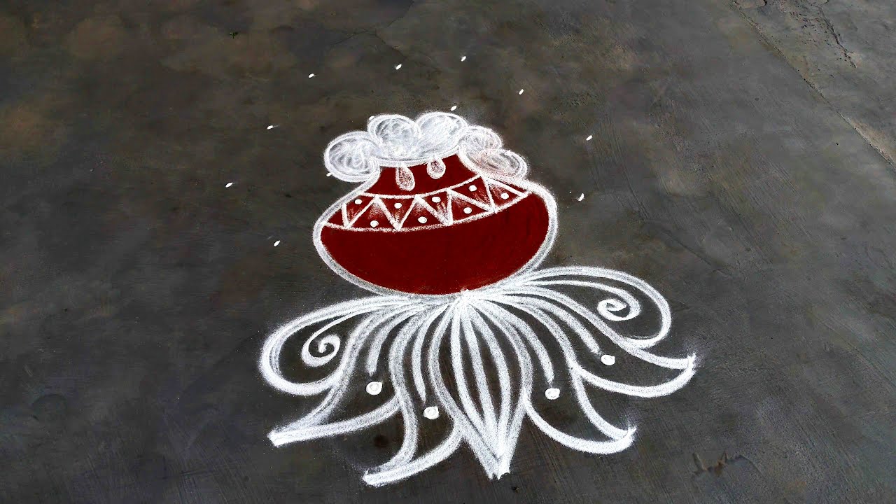 Easy pongal kolam with dots🌹Sankranti Rangoli muggulu🌹Simple Pongal pot rangoli🌹Creative Rangolis