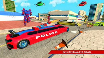 Flying Limo Police Helicopter Car Robot Games - Android Gameplays