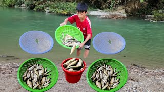 Bac used many plastic and cloth baskets to make fish traps, use pig liver and frogs as bait.