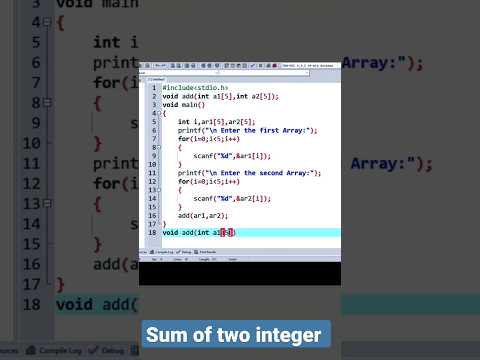 Sum of two integer array as argument using function in c language #coding#viral🔥