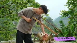 Making traditional stone mortar and pestle for pounding sticky rice cakes | GiangMiDung