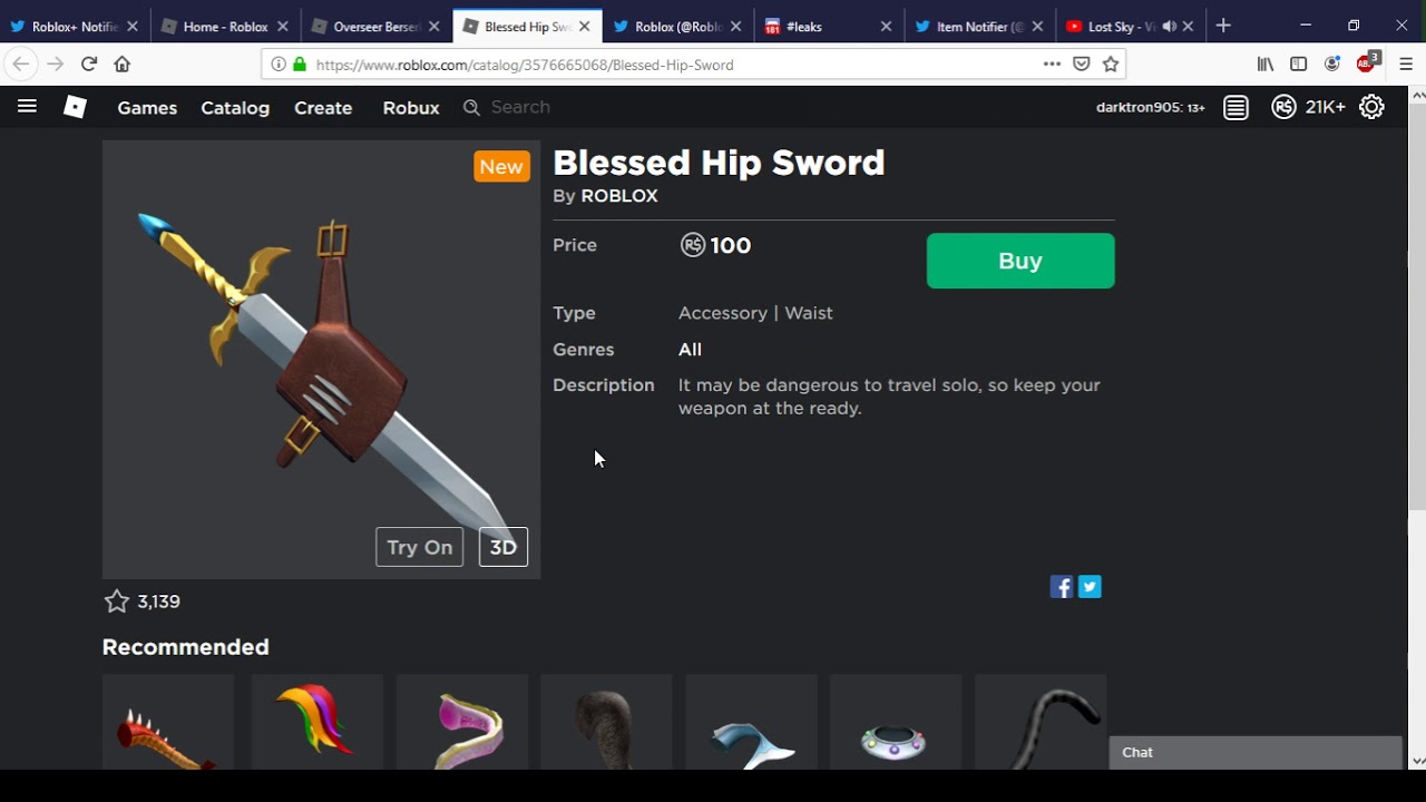 New Overseer Berserker And Blessed Hip Sword Roblox Youtube - roblox waist sword