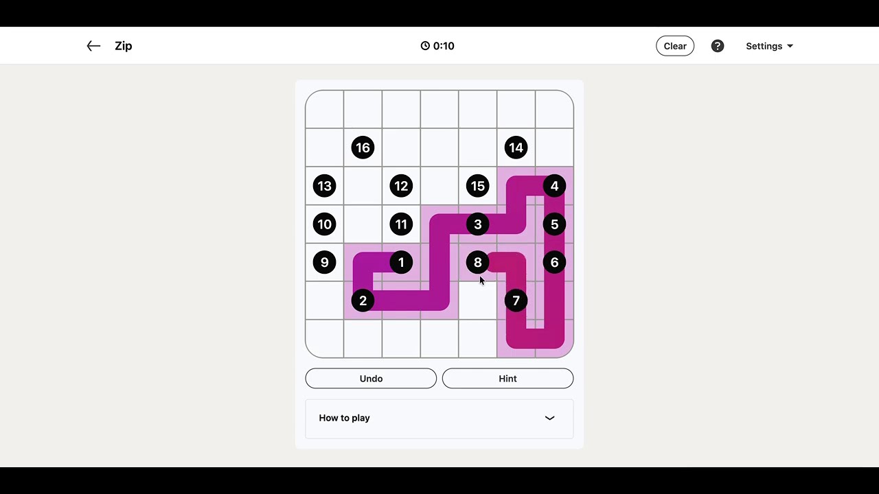 LinkedIn Zip Answer Today - Puzzle 