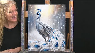 Learn How to Draw and Paint with Acrylics WINTER PEACOCK-Easy Beginner Acrylic Painting Tutorial