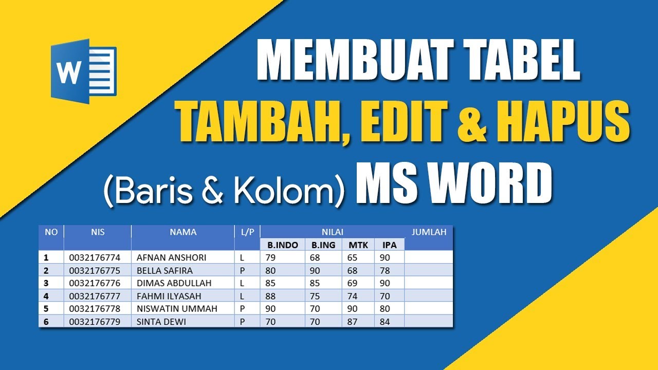 Membuat Tabel Microsoft Word Menambah Menghapus Baris Kolom Youtube