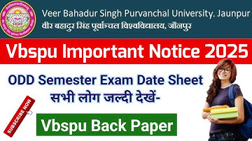 Vbspu Important Notice 2025 | Vbspu Back Paper Exam Schedule 2025 | purvanchal University News Today