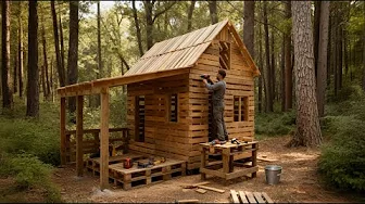 Building a House and Garage from Old Pallets | Alone in the Woods