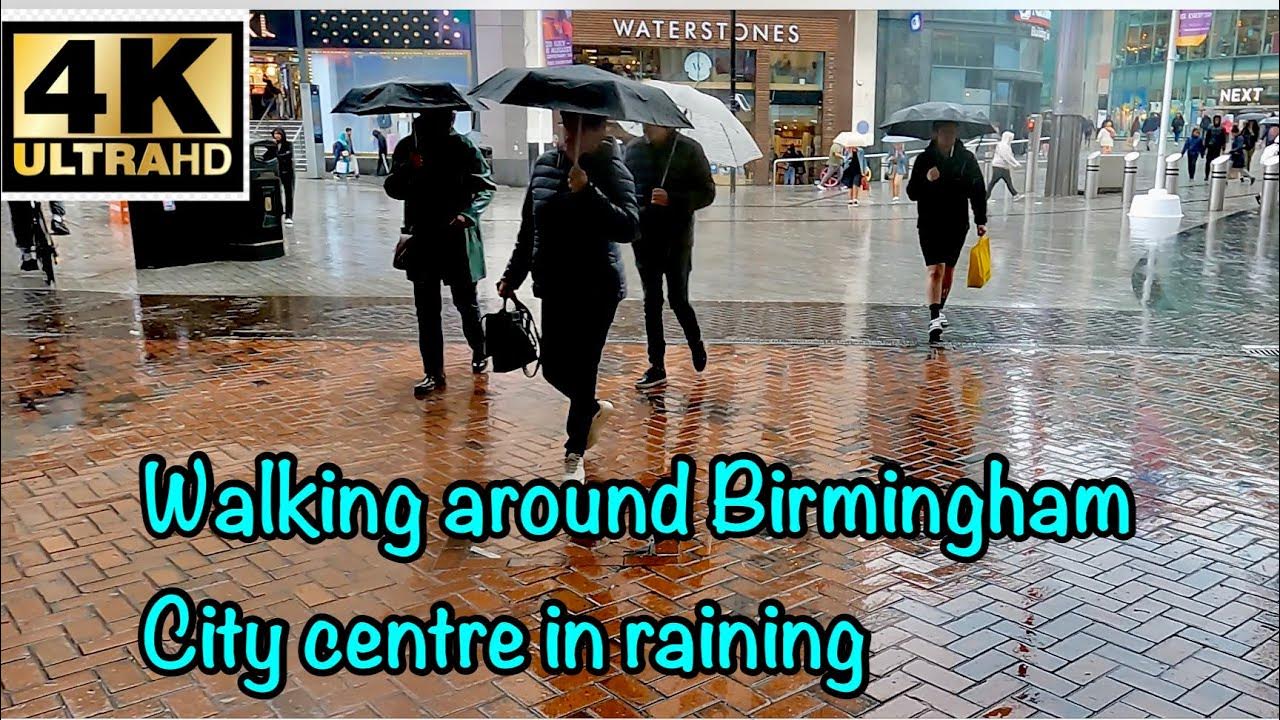 Walking around Birmingham City centre England 4K raining YouTube