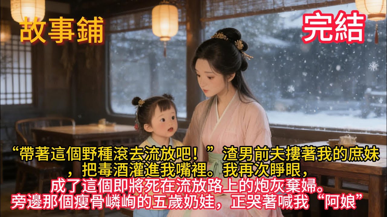 【一口氣聽完】“帶著這個野種滾去流放吧！”渣男前夫摟著我的庶妹，把毒酒灌進我嘴裡。我再次睜眼，成了這個即將死在流放路上的炮灰棄婦。旁邊那個瘦骨嶙峋的五歲奶娃，正哭著喊我“阿娘”