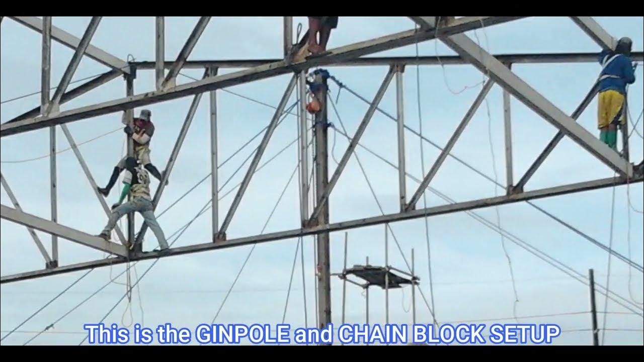 LIFT BIG WAREHOUSE TRUSS using GIN POLE (english version) YouTube