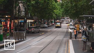 Walking tour in Melbourne CBD (City center), Australial | 4K  cloudy day| City sound and information