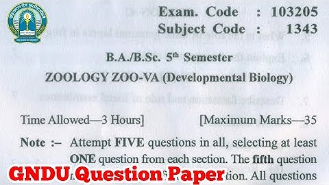 Gndu BA / Bsc 5th Semester Zoology ( Developmental Biology ) Question Paper | Zoology Question Paper