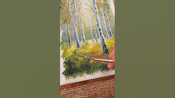 How to Paint Birch Tree Forest in Acrylics #artforbeginners #shorts