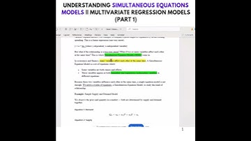 (PT 1) Understanding Simultaneous Equations Models || Multivariate Regression Models