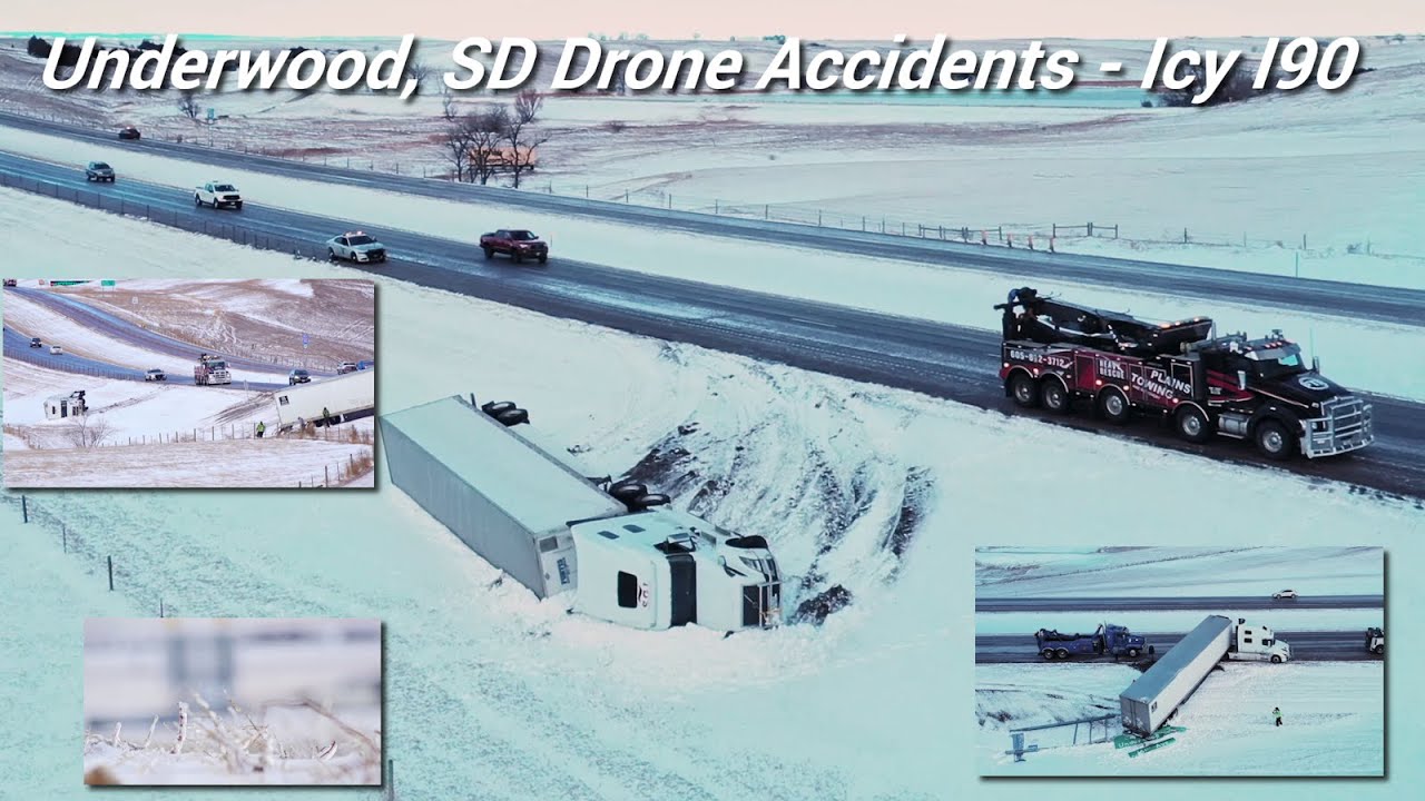 12272023 New Underwood, SD Multiple Semi SlideOffs Drone Icy I90