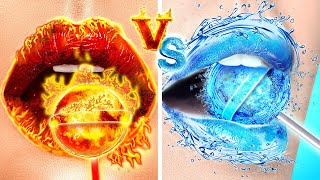 ULTIMATE FIRE vs. WATER CHALLENGE || We Adopted Four Elements! Hot vs. Cold Hacks by 123 GO! SCHOOL