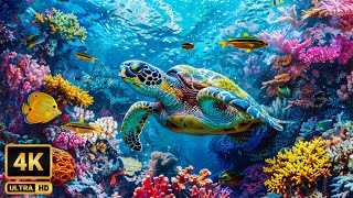 Aquarium 4K VIDEO (ULTRA HD)  Beautiful Relaxing Coral Reef Fish  Relaxing Sleep Meditation Music
