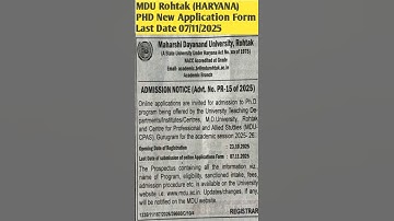 MDU Rohtak PHD ADMISSION #hpsc #ugcnet #exam #assistantprofessor #highereducation #phdadmission2025