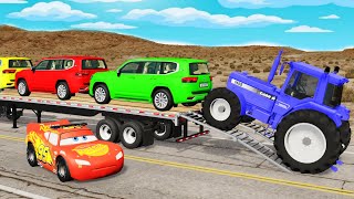 Flatbed Truck Mcqueen | Transportation with Truck - Pothole vs Car # - BeamNG.Drive