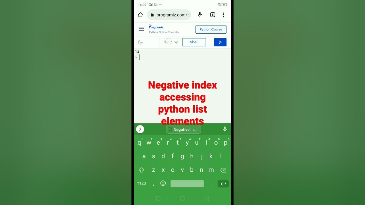 Negative index accessing python list elements youtube