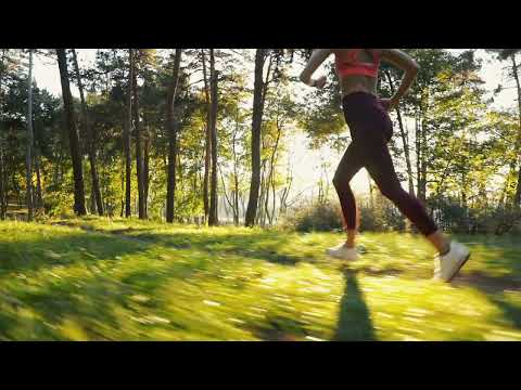 Спортивная Девушка Совершает Пробежку По Лесу В Лучах Солнца