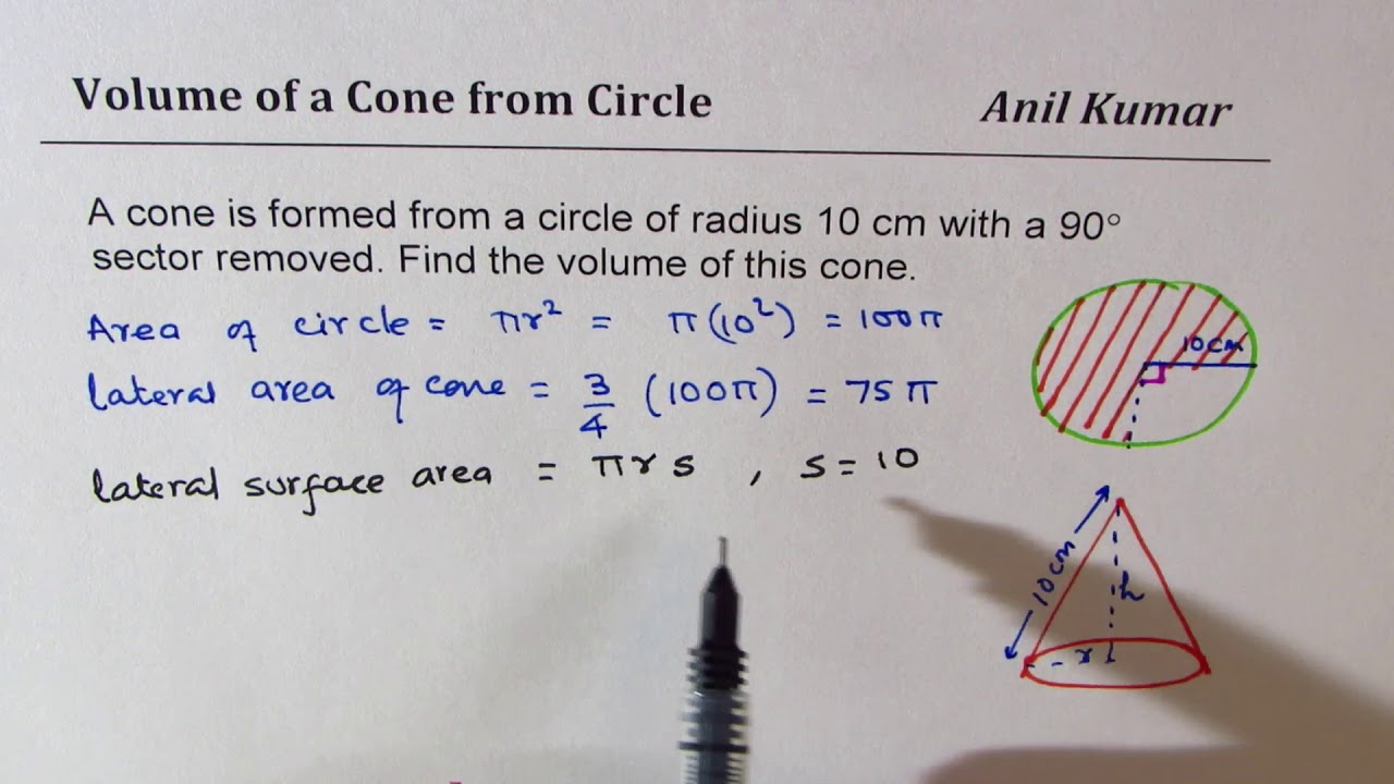 How to find Volume of a Cone when a sector is removed from circle