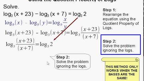 How to Solve a Logarithmic Equation with Common Bases Using the Quotient Property of Logs