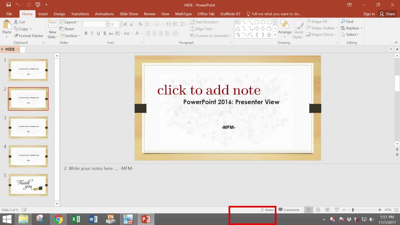 hide powerpoint notes during presentation