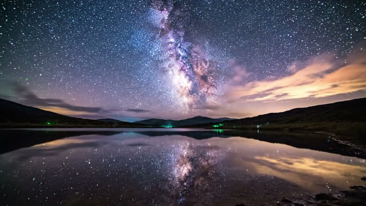 Milky Way Over Calm Lake Calm Sleep Music 1 Hour | Relaxing Night Sky Ambience