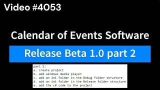 4053 Calendar of Events Software Release Beta 1.0 part 2