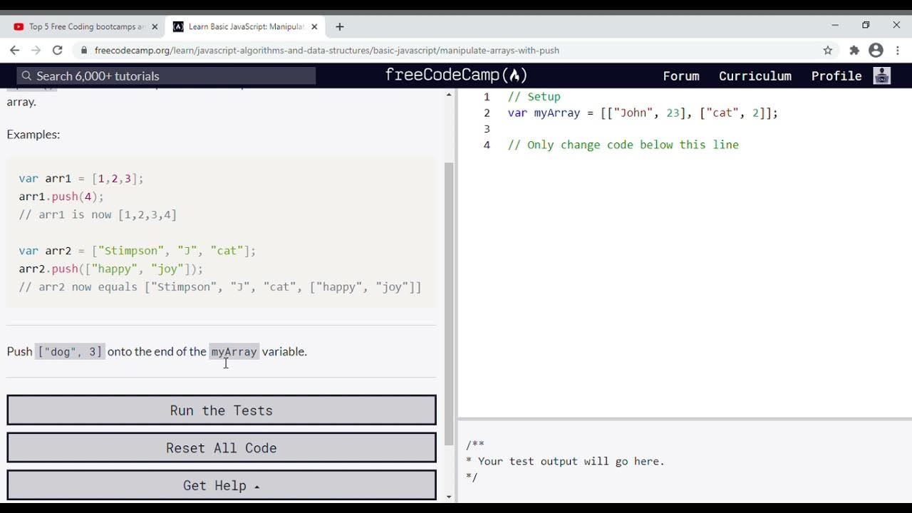 43 - Learn Basic JavaScript Manipulate Arrays With push - YouTube