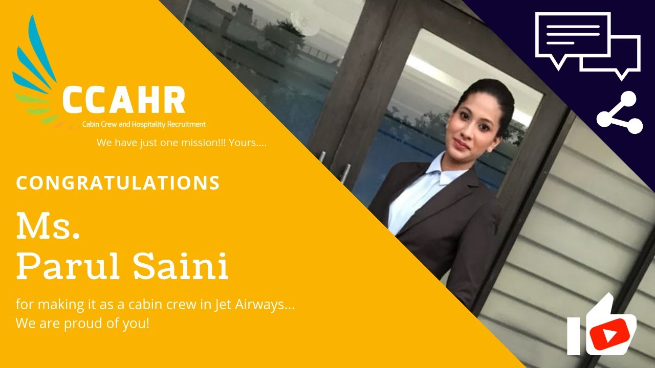 CCAHR trainee Ms. Parul Saini gets success in Jet Airways interviews