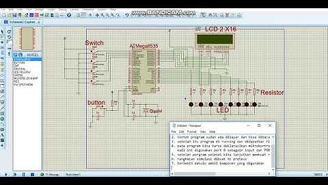 Simulasi rangkaian LED,LCD,Switch dengan ATMega 8535 dan bascom AVR