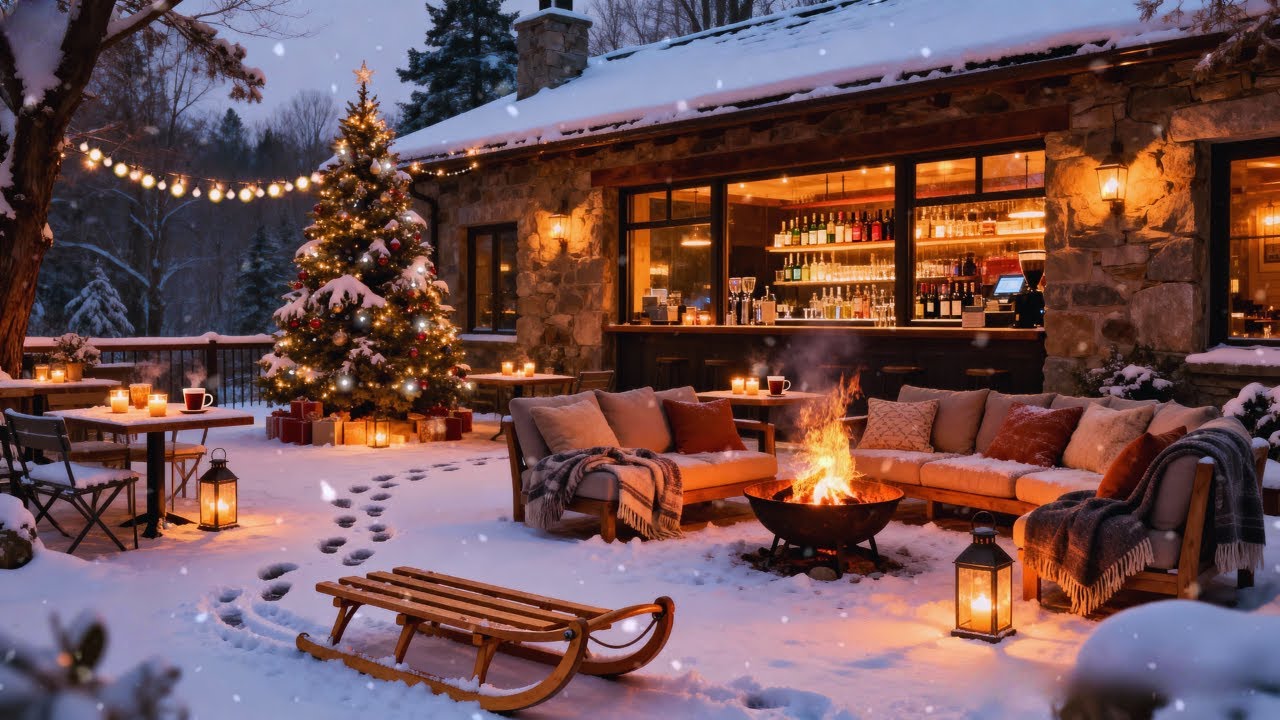 Cozy Winter Coffee Shop Ambience ⛄ Relaxing Jazz Instrumental Music & Crackling Fireplace to Work S2