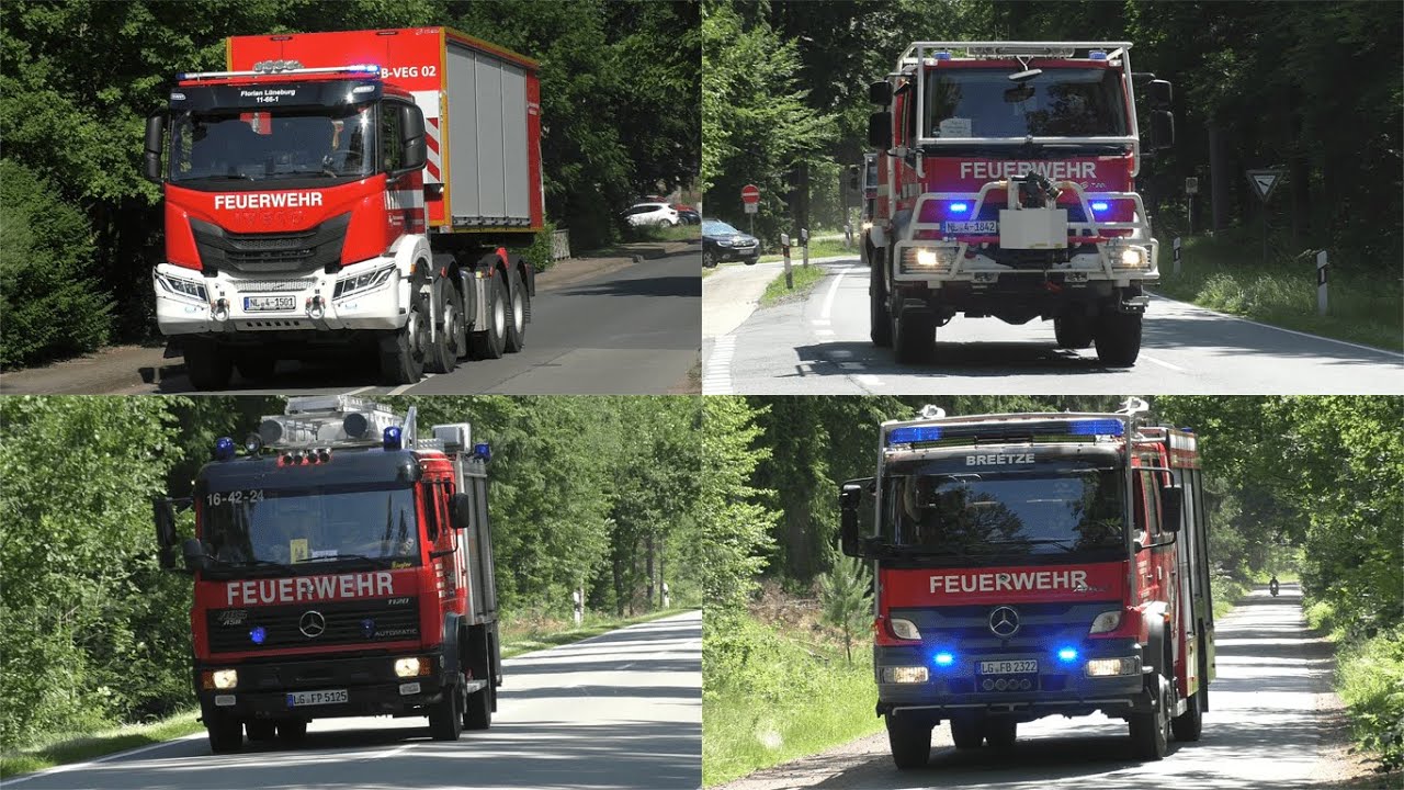[Realer Waldbrand während Waldbrandübung!] Einsatzfahrten während Großübung im Landkreis Lüneburg