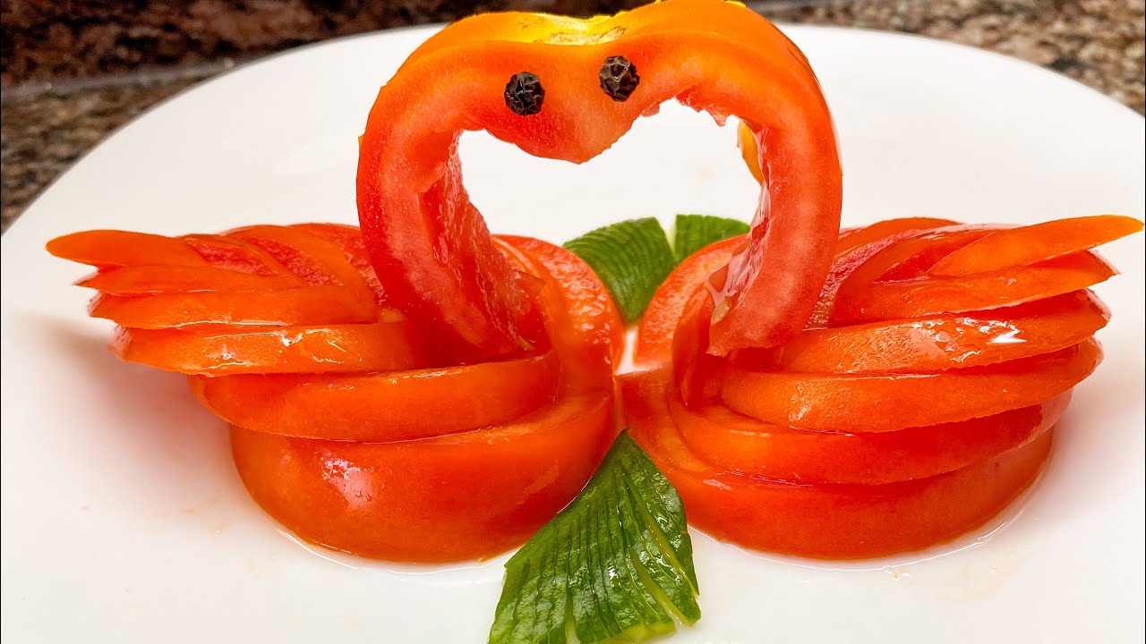 How to make twin tomato swan carving garnish