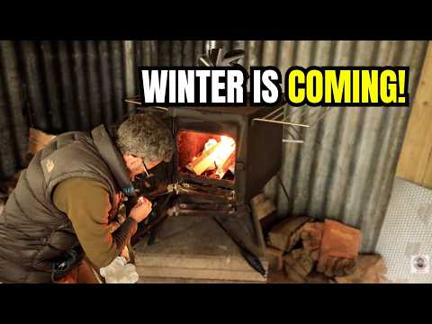 Getting the Off-Grid Cabin Ready for Winter | First Stove Fire | Woolys World |