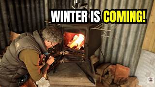 Getting the Off-Grid Cabin Ready for Winter | First Stove Fire | Woolys World |