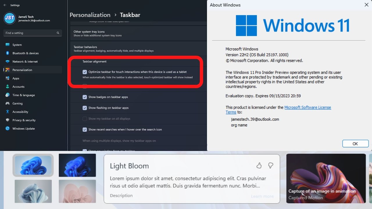 Windows 11 Build 25197 New Animatin Settings, Optimized Taskbar, Bloom Image and Commands For Enable
