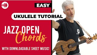 EASY! Ukulele Tutorial Jazz Open Chord Voicings + Chord progression! FREE music sheet!