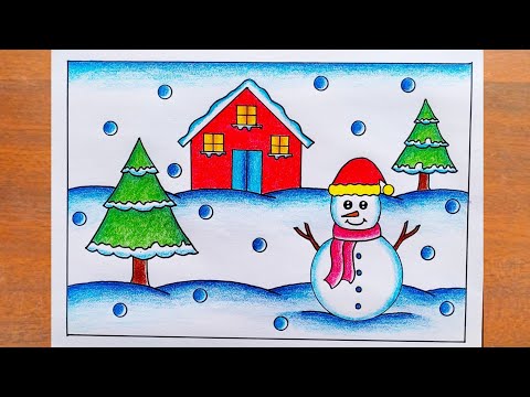 رسم فصل الشتاء رسم منظر طبيعي لفصل الشتاء بخطوات سهلة رسم فصل الشتاء