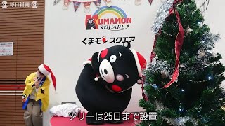 くまモンスクエアにクリスマスツリー　サンタ姿の「モンタクロース」登場