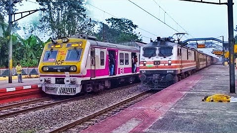 Beautiful Parallel Trains Crossing | Modern ICF Medha EMU meets High Speedy Intercity Express | ER