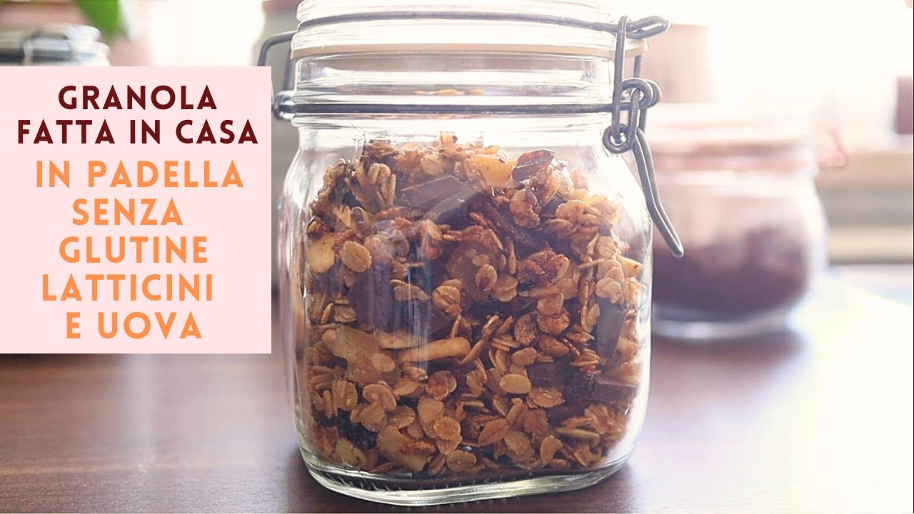 GRANOLA in PADELLA FATTA in CASA SENZA FORNO SENZA GLUTINE LATTICINI e UOVA | Con avena e cioccolato