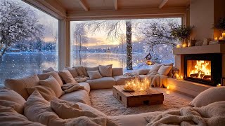 Smooth Jazz Instrumental  In Cozy Winter Cabin Ambience  Fireplace Sounds  Snowfall To Sleep