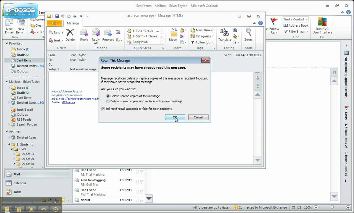 how do you recall an email in outlook 2013