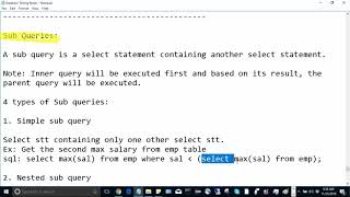 Backend Testing - SQL | Sub Queries * Operators * Aggregate, Numeric, DateTime, String Functions